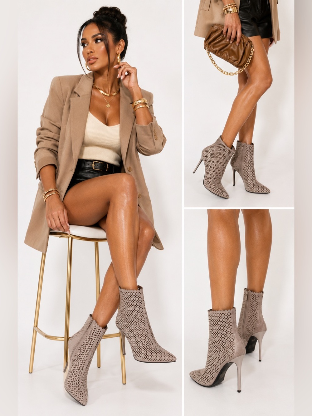 ✨ Jeffrey Campbell Laser-Cut Stiletto Ankle Boots | Taupe | Size 9 | NEW ✨